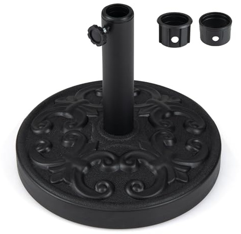 COSTWAY Pied de Parasol Lourd en Béton 12KG pour Mât ∅38/48mm | Bouton Réglable, Support Parasol Rond, Motif d'Iris, Base pour Jardin Terrasse Piscine, ∅38 x H33,5 cm