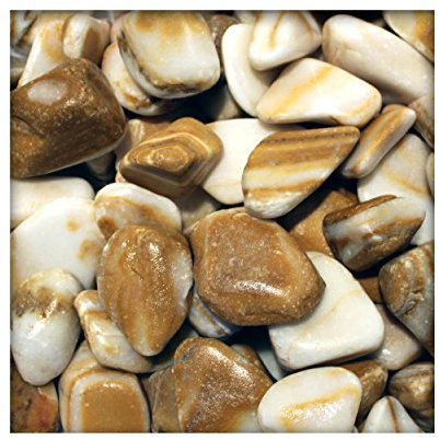 Kieskönig Flusskiesel Zierkies Cream Candy Garten Ziersteine Gartenteich gelb gestreift 25 kg Sack