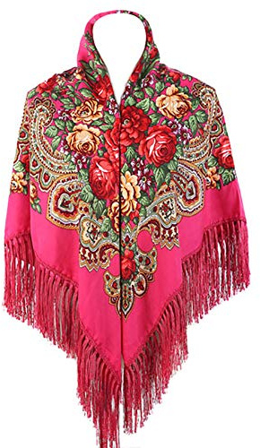 Gudessly Traditioneller Schal für Damen, mit Quaste, Fransen, Halstuch, Kopfschal, Retro-Schal, Blumenmuster, Poncho-Druck, Rose, Einheitsgröße