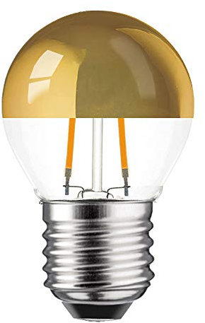 NCC-Licht Bombilla LED de filamento, 2 W = 25 W, E27, espejo de cabeza, color dorado, blanco cálido, 2700 K, retrofit nostalgie
