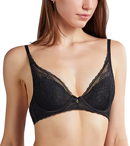 DotVol Damen Balconette BH Dirndl Große Größen Unterwäsche Breite Träger Leicht Gepolstert Lingerie mit Bügel Spitzen(Schwarz,85E)