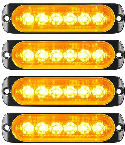 RIGIDON 4Pcs 6 Led Ambre Feu de freinage stroboscopique, Balise clignotante de sécurité 12V 24V Barre lumineuse led pour voiture véhicule utilitaire bateau remorque caravane