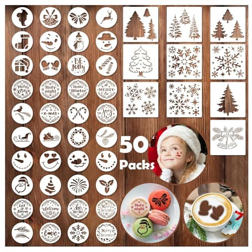 Partywind 50 PCS Christmas Cookie Stencils Templates