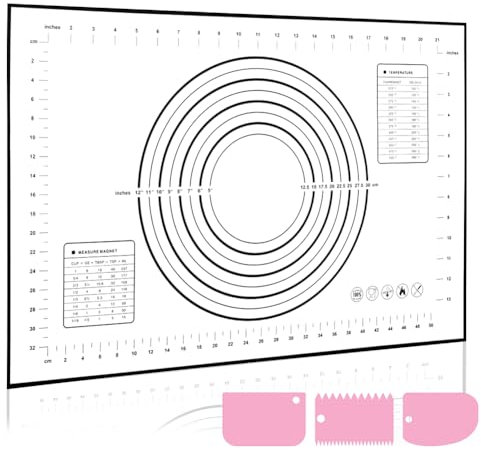 LXUDN Groß 40x60cm Backmatte Silikon, Silikonmatte Baking Mat Rutschfeste, Antihaftbeschichtete Backunterlage mit Messung, für Fondant Gebäck Pizza, BPA Frei(Schwarz + Schaber)
