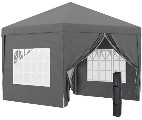 Outsunny 3 x 3 Meters Pop Up Water Resistant Gazebo Wedding Camping Party Tent Canopy Marquee with Carry Bag and 2 Windows, Grey