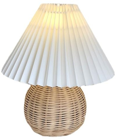 Bedside Lamp, Rattan Pleated Aesthetic Vintage Lamp Bedside Nightstand Mini Desk Lamp Handmade Decorative Night Light for Bedside Dining Room Kitchen Patio