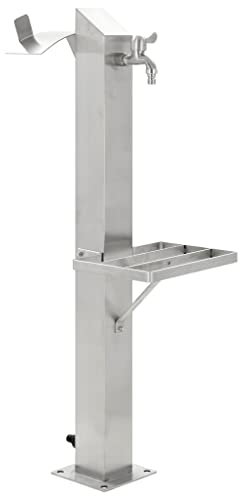 Bulliing Fontanella a Colonna in Acciaio Inossidabile Quadrata 95 cm,Fontana da Giardino con Rubinetto e Base