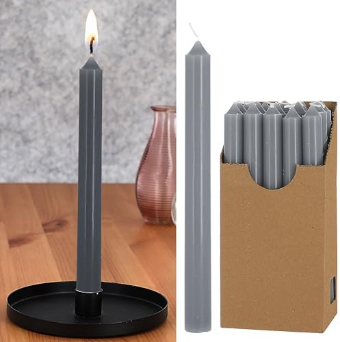 Stavljus, set om 2 | 2 x 25 cm vit paraffin | vaxljus, äkta vax, dekorativt ljus, ljus, glänsande spetsljus (1 x set om 20 stavljus, grå)