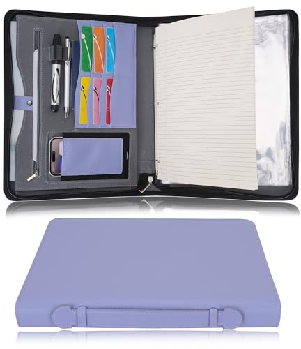 Wonderpool A4 Reißverschluss Dokumentenmappe Leder PU Schreibmappen Portfolio Ringbuch Klemmbretter Padfolio Tasche für Geschäftsreisen Präsentationsmappe Organizer (Lila)