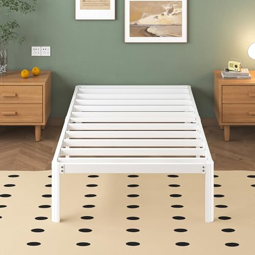 Lutown-Teen Cama 90x200 cm con Patas de Esquina Curvadas, Altura 30.5 cm, Estructura Camas Individuales de Metal con Somier de Láminas, Espacio Almacenamiento, Fácil Montaje, Blanco