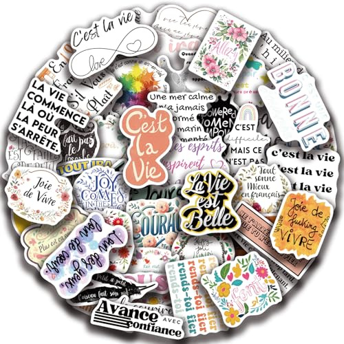 Lot de 50 autocollants motivation en français, autocollants colorés avec phrases positives, autocollants inspirants pour ordinateur portable, cadeau, enveloppe, album scrapbooking, décoration de