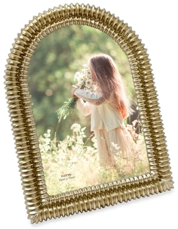 Isaac Jacobs 4x6 Champagne Gold Double Bead Arch Photo Frame with Black Fabric Easel, Tabletop, Wall-Mountable, Shelf and Desk, Decorative Art Design, Home Décor (4x6, Champagne Gold)