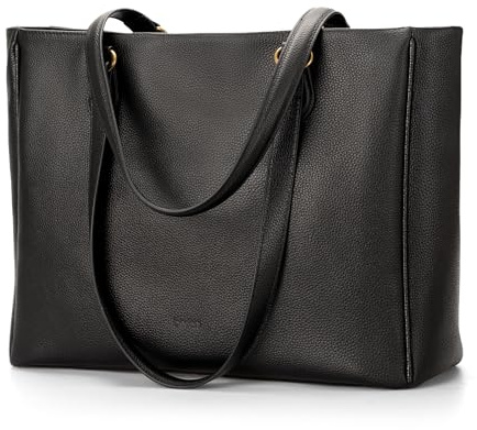 befen Black Genuine Leather Tote Bag for Women Work, Womens Totes Purse Bags Shoulder Purses Satchel Handbags with 15.6 Compartment