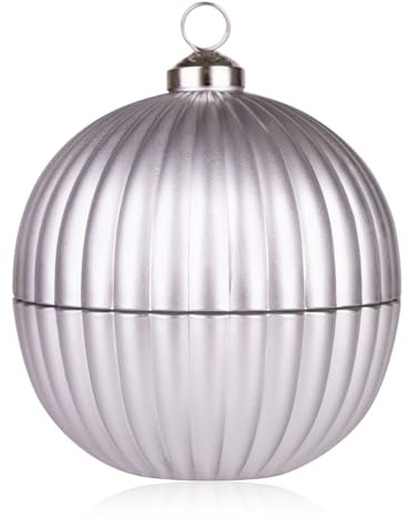 Bougie parfumée Accentra dans une boule en verre argentée avec couvercle, 150 g, parfum : Coton, bougie décorative de Noël, cadeau pour femme, décoration de Noël argentée, boule de sapin de Noël