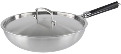 Kamberg - Wok aus Edelstahl, 28 cm, abnehmbarer Griff – Edelstahl 18/10 Triply – für alle Herde, auch Induktion und Backofen