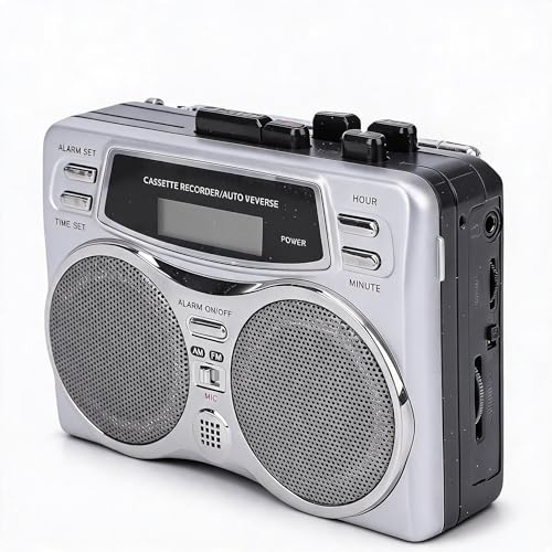 Bewinner Multifunzionale Retro Cassette Player Recorder con Costruito in Altoparlante Jack Cuffie Orologio Digitale Timer AM FM Radio Microfono Registrazione