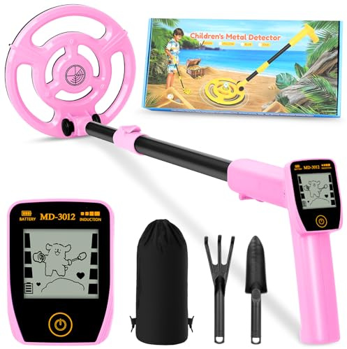 Detector de metales para niños, recargable por USB, con pantalla, color rosa