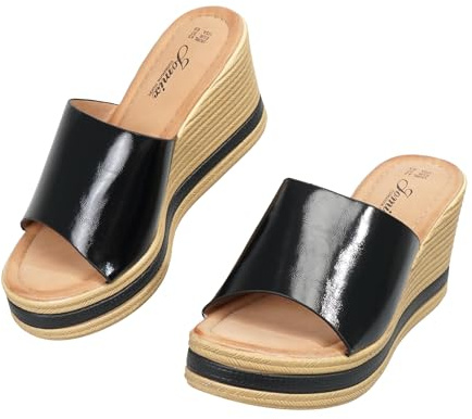 JOMIX Sandali Donna Estivi Eleganti con Zeppa e Plateau Comode Scarpe Aperte Leggere e Traspiranti Calzature alla Moda per Tutti i Giorni (BLAK,37)