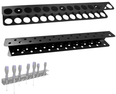 2 stycken väggmonterad skruvmejselhållare, i kolstål, verkstadsförvaring, skruvmejsel och verktygshållare för vägg, med pegboard/perforerad väggpanel, organisering för hem, garage, verkstad och