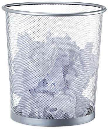 Relaxdays Papierkorb Metall, Mülleimer aus Drahtgeflecht, runder Drahtkorb für Büro, 26 cm Ø, 27,5 cm hoch, silber