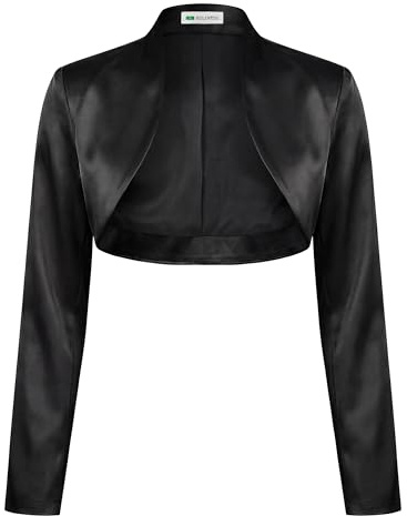 Bolerose Formal Long Sleeve Satin Bolero Jacket | Fully Lined, Open Front, Stand Collar, Wrist-Length Sleeves, Sizes XS-5XL