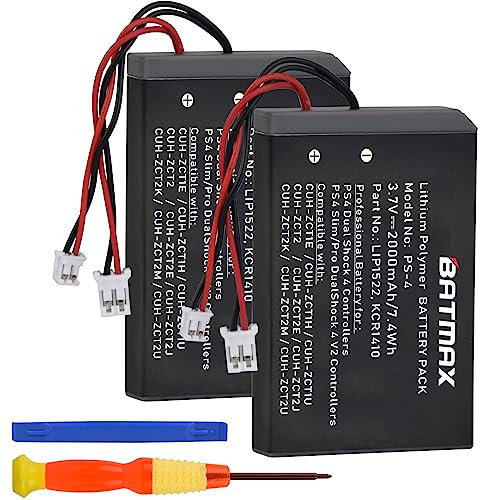 Batmax 2Pcs 3.7V 2000mAh LIP1522 KCR1410 Battery for Sony Playstation 4 Dualshock 4 V1 V2 Controller, Sony PS4 Slim/Pro Dualshock 4 Wireless Controller CUH-ZCT2, CUH-ZCT2U, CUH-ZCT1E, CUH-ZCT1U