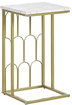 Beliani Eleganter Beistelltisch quaratisch Marmor Optik/Gold Glasplatte Pandale