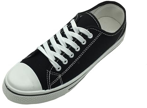 GladRags Mens Boys Low Top Canvas Lace Up Trainers Pumps Plimsolls, All Black Size 8