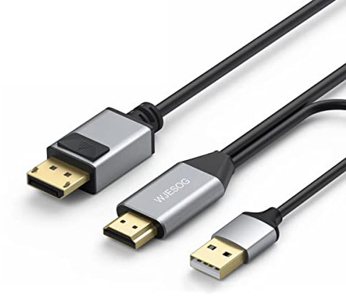 WJESOG HDMI zu Displayport-Kabel 6,6ft4K@60Hz, HDMI 2.0-Stecker auf DP 1.2-Stecker-Konverter für Xbox One/PS4/PS5/NS, kompatibel mit VESA Dual-Mode DisplayPort 1.2