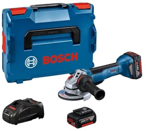 Bosch Professional 18V System sladdlös vinkelslip GWS 18V-10 P (borstlös motor, effekt som kan jämföras med en nätdriven slip på 1 000 W, inkl. 2 x 5.0Ah-batterier, laddare GAL 1880 CV, i L-BOXX)