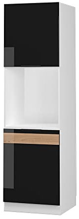 Vicco Herdumbauschrank Fame-Line, Schwarz-Eiche Hochglanz/Weiß, 60 cm offen