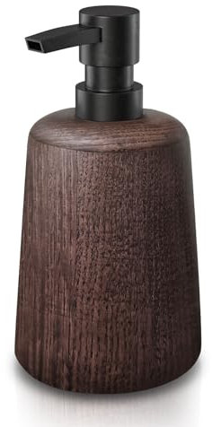 Asashizen Dispenser di sapone fatto a mano in legno marrone scuro, pompa in plastica, elegante decorazione da bagno, pompa ricaricabile, bottiglia doccia, fondo antiscivolo, durevole ed elegante