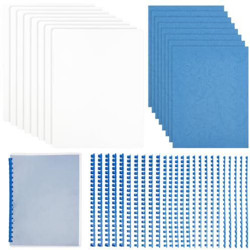 WEBEEDY Einbanddeckel- Und Kämme-Set Enthält 30 Stück Papiereinbandhüllen Mit Lederstruktur Und 25 Stück Bindekämme, 30 Stück Transparente Hüllen Für Geschäftsdokumente, Schulprojekte