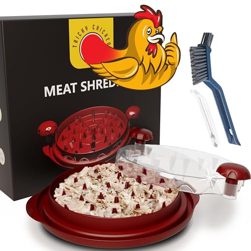 Enkelt kycklingdokumentförstörarverktyg med Twist Action – BPA-fri, stor 11 tum, halkfri, diskmaskinssäker, klar topp, rengöringsborste, mörkröd med manual. För kött, nötkött, fläsk från knepig
