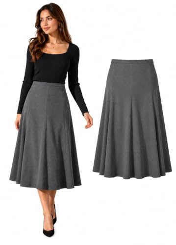 Inspire Me Womens Skirts 8 Panel Half Elasticated 27 Inch Knee Length Casual Stretchy Flared Work Dress Maxi Skirt Ladies Soft Stretch Pleated Skirt Multiple Colours Girls School Skirt