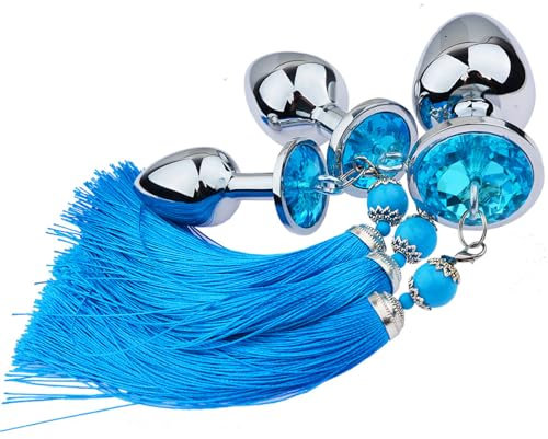 Tplkxurib Glatt Buttplug Analplug 3 Größen Analdildo Metall Analkugel mit Quastenanhänger,Masturbieren Butt Plug G-Punkt Prostata Stimulator Anus Dilatator Sexspielzeug für Frauen Männer,Blau,L