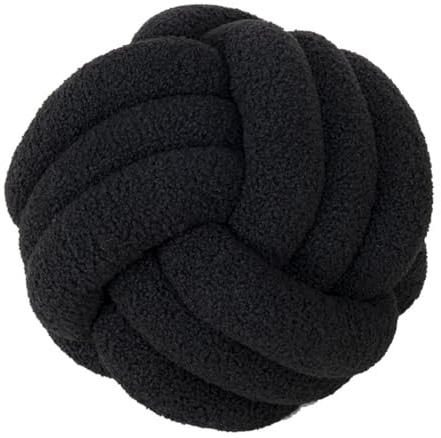 Fay Bless Modern Home Decor Knot Ball Pillow - Handmade Soft Round Cushion for Bedroom, Bed, and Living Room (Black,22CM)