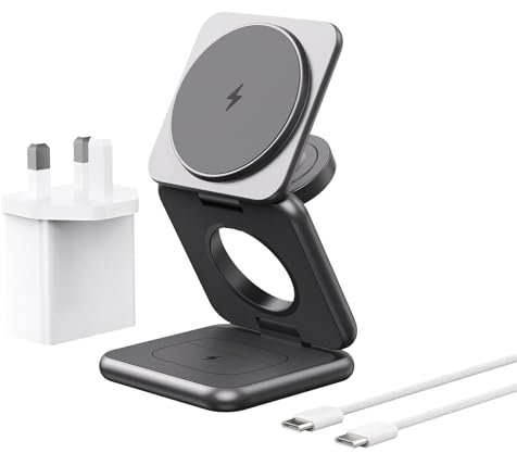 Alilong Cargador Inalambrico, Plegable 3 en 1 Base Cargador para iPhone y Apple Watch, Compatible con iPhone 17/16/15/14/13/12 Series, Apple Watch 10/9/8/7/6/SE/5/4, para AirPods 2/3/4/Pro