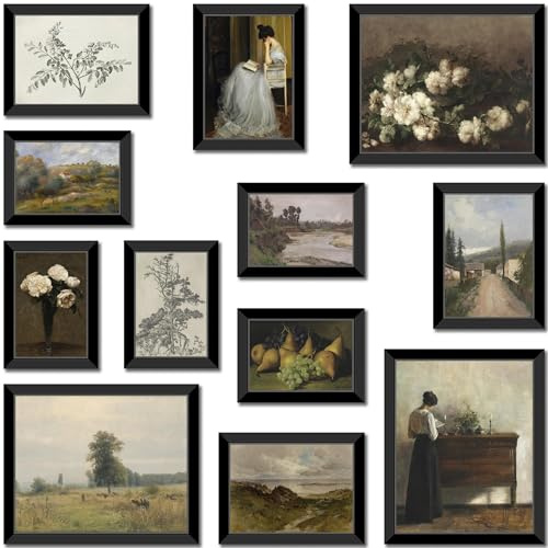 12 Pcs Unframed Vintage Moody Reading Art - Moody Maximalist Bedroom Decor