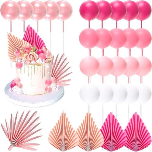 30 PCS Pink Leaves Boho Cake Decorations and Toppers for Wedding, Birthday, Bachelorette Party