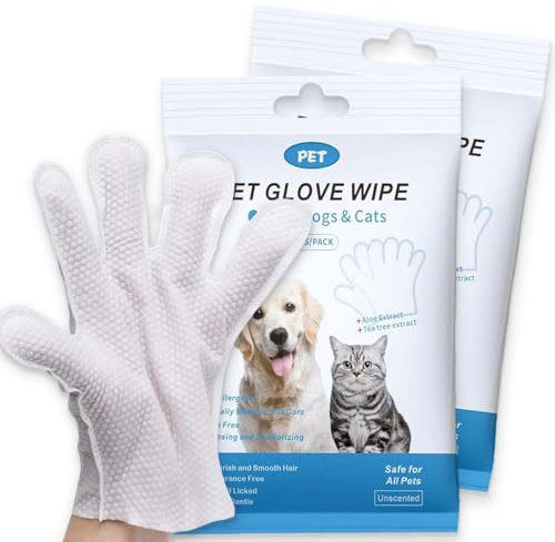 Gants de nettoyage pour chiens et chats, lingettes de toilettage pour animaux, gants nettoyants et désodorisants, nettoyant pour le visage, les oreilles, les yeux et les pattes (lot de 2)