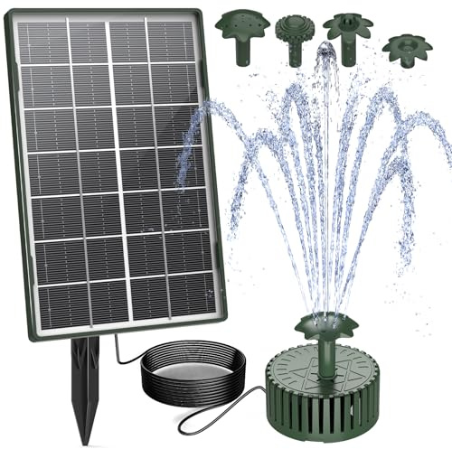 AISITIN Fontana solare per esterni, 3,5 W, verde scuro, pompa solare per fontana con diversi effetti di spruzzo, pompa solare per laghetto con cavo da 3 m, fontana solare per esterni, per giardino
