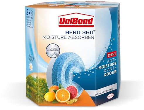 UniBond AERO 360° Moisture Absorber Citrus Refill Tab, Aromatherapy, Ultra-Absorbent and Odour-Neutralising, for AERO 360° Dehumidifier, Condensation Absorbers, Twin Pack (2 x 450g)