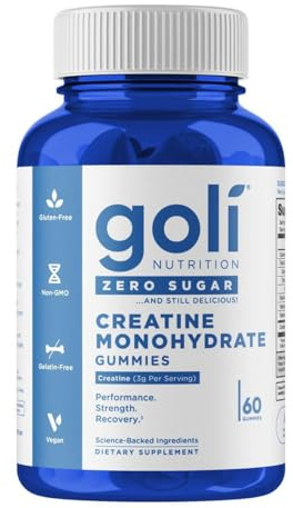 Goli Zero Sugar Creatine Gummies - Keto-Friendly, Rich in Fiber, No Sugar Alcohols, No Artificial Sweeteners, Gluten-Free, Vegan, Non-GMO, and Gelatin-Free, 60 Gummies