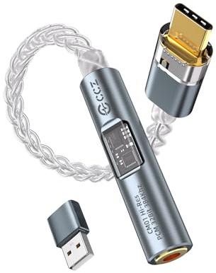 Yinyoo USB-C till 3,5 mm hörlursadapter med Dual-Chip CX31993 MAX97220 DAC-anslutning typ C-till AUX-adapter med USB-A-adapter CCZ CM01 enkristalls-koppar silverpläterad IEM-kabe | DAC-dongel med CX31993+ MAX97220 dubbelt chip, 32 bitar/384 KHz ljuddongel med HiFi-förstärkare