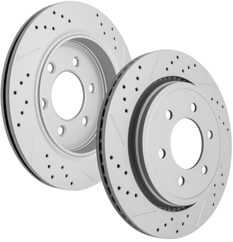 Secvynix Rear Drilled Slotted Brake Disc Rotors Fit for Ford F-150 2015 2016 2017 Electronic Parking Brakes, Replacement 13.22inch(336mm) Rotor