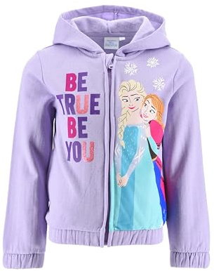 Disney Anna e Elsa Regina di ghiaccio Felpa con cappuccio per ragazze, Frozen Maglione Bambini con cappuccio Felpa con cerniera, lilla., 104