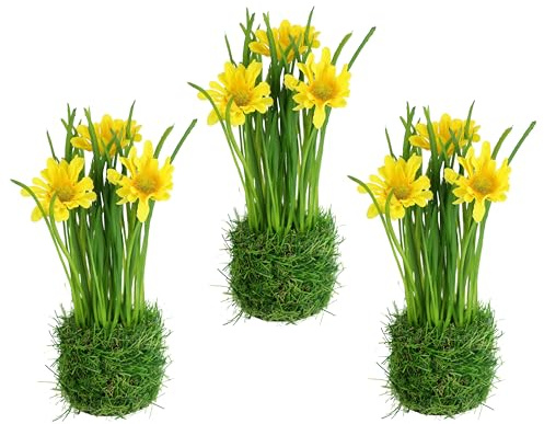 Margherite artificiali nel nido d'erba, 20 cm, set di 3 fiori artificiali, margherite, cespuglio di erba, decorazione pasquale, fiori primaverili, decorazione primaverile, decorazione per la primavera