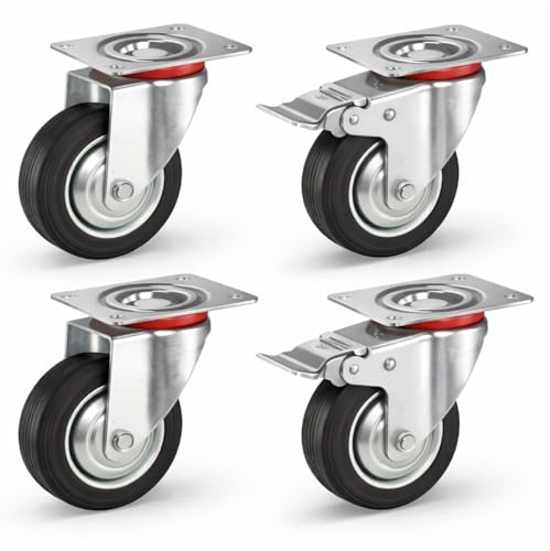 4 ruedas de transporte XXL con freno, capacidad de carga de 400 kg, ruedas para cargas pesadas de 75 mm, ruedas con frenos, ruedas para muebles resistentes (4 ruedas giratorias de 10 cm de diámetro)