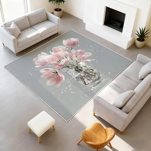 50 x 80 cm hållbara mattor modern blommig halkfri baksida elegant låg lugg matta rosa tulpanvas mjuka mattor för entré -